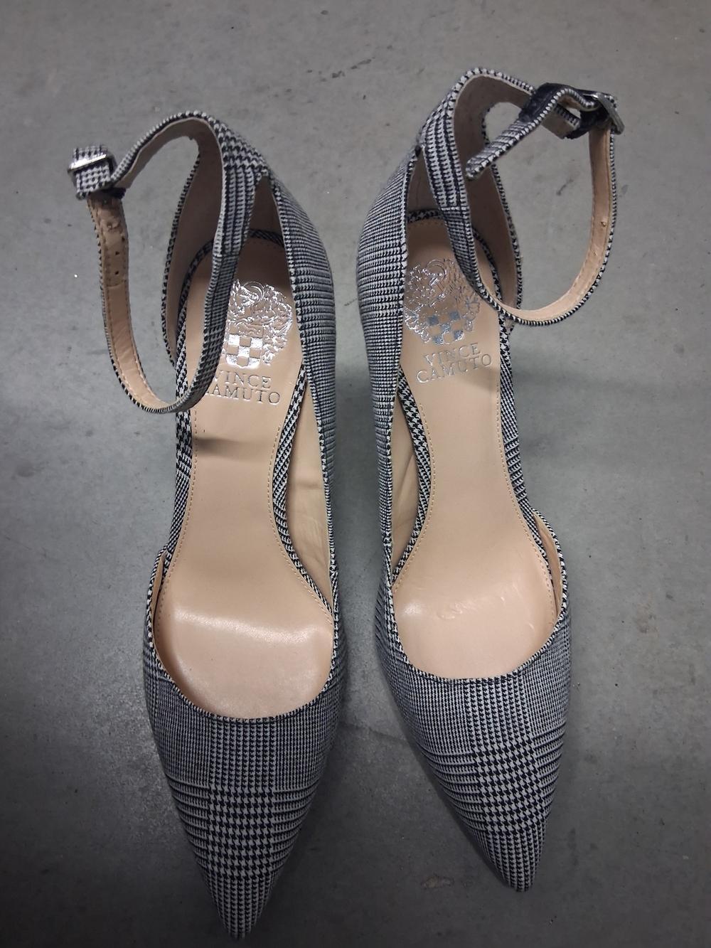 New Vince Checkered Ankle-Strap Women’s Pump in Black and White - Picture 4 of 8
